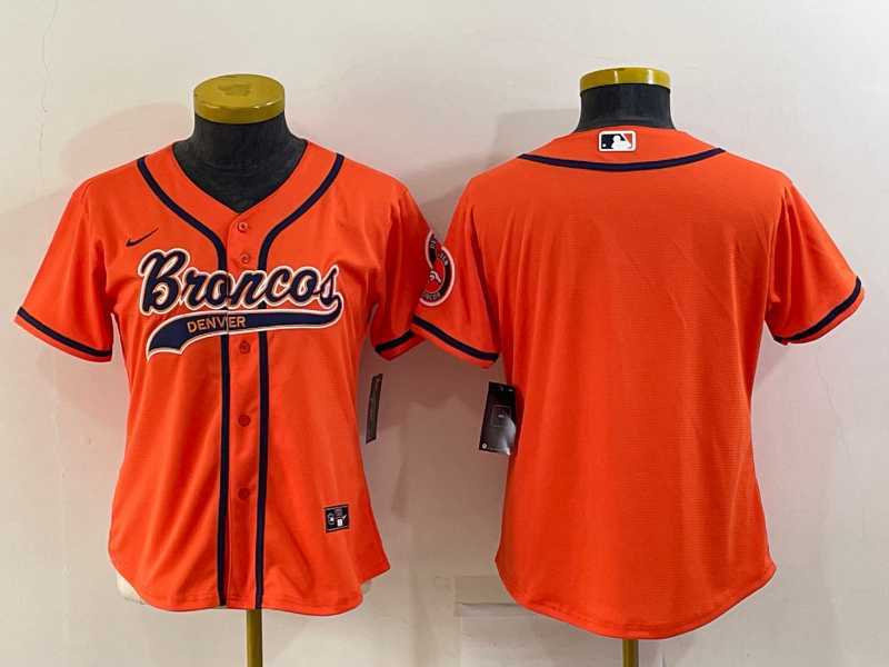 Womens Denver Broncos Blank Orange With Patch Cool Base Stitched Baseball Jersey